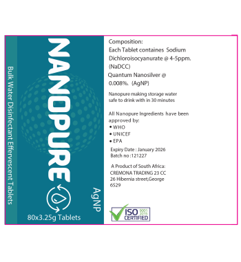Nanopure Water Disinfectant Tablets - 80 x 3.25g for Bulk Water