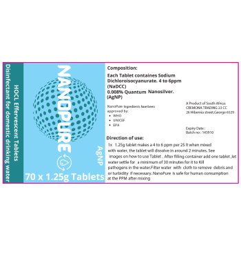 Water Disinfectant Tablets - Nanopure Domestic Water Purification Solution