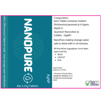Nanopure Water Disinfectant Tablets - 30 x 3.25g for Bulk Water