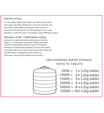 Nanopure Water Disinfectant Tablets - 30 x 3.25g for Bulk Water