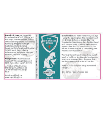 "Pet Eye & Ear Infection Treatment - Nanolife Health Microbial Drops 30ml