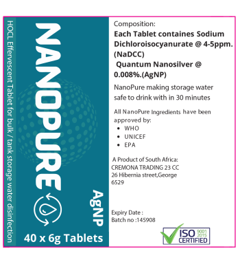 Nanopure Water Disinfectant Tablets - 40 x 6g for Bulk Water